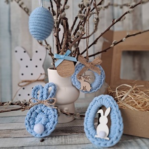 Húsvéti horgolt díszek dobozban - ünnepi díszek, dekorációk - húsvéti díszek és dekorációk - húsvéti tojásfadíszek - Meska.hu