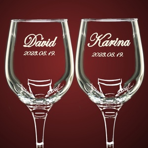 Gravírozott pohár esküvőre, ifjú párnak vagy ültetőpohárnak - otthon & életmód - konyhafelszerelés, tálalás - tálalás - boros poharak, szettek - Meska.hu