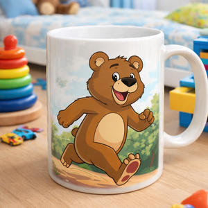 Egyedi mintás fehér kerámiabögre � vidám macis grafikával gyerekszobába, Otthon & Életmód, Konyhafelszerelés, tálalás, Tálalás, Bögre & Csésze, Gravírozás, pirográfia, MESKA