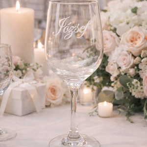 Gravírozott névreszóló borospohár esküvőre � elegáns ültetőpohár vendégeknek, Otthon & Életmód, Konyhafelszerelés, tálalás, Tálalás, Boros poharak, szettek, Gravírozás, pirográfia, MESKA