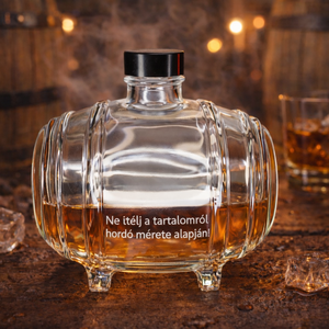 Hordó alakú díszüveg palack saját felirattal, Otthon & Életmód, Dekoráció, Asztal és polc dekoráció, Díszüveg, Gravírozás, pirográfia, MESKA