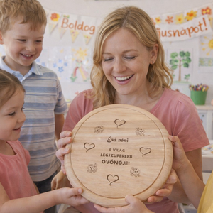 Vágódeszka óvónéninek, pedagógusnapra, ballagásra, Otthon & Életmód, Konyhafelszerelés, tálalás, Sütés, főzés, Vágódeszka, Gravírozás, pirográfia, MESKA
