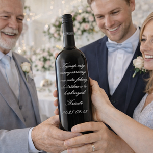 Szülőköszöntő ajándék Gravírozott bor Esküvőre, évfordulóra, Élelmiszer, Alkoholos italok, Gravírozás, pirográfia, MESKA