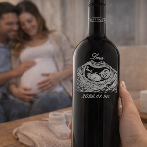 Ultrahang képpel gravírozott bor � különleges emlék a várandósság legszebb pillanataiból, Élelmiszer, Alkoholos italok, Gravírozás, pirográfia, MESKA
