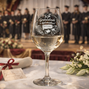 Gravírozott diplomaosztós borospohár Gratulálunk! felirattal - Egyedi ajándék ballagásra és diplomázásra - Meska.hu