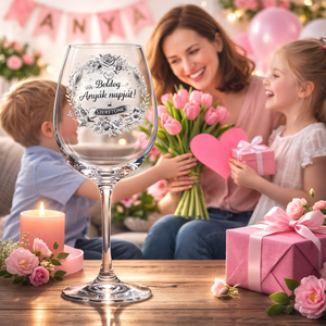 Gravírozott borospohár  Boldog Anyák napját! felirattal , Otthon & Életmód, Konyhafelszerelés, tálalás, Tálalás, Boros poharak, szettek, Gravírozás, pirográfia, MESKA