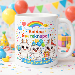 Boldog Gyereknapot feliratú, aranyos figurás kerámia bögre � vidám ajándék gyerekeknek, Otthon & Életmód, Konyhafelszerelés, tálalás, Tálalás, Bögre & Csésze, Gravírozás, pirográfia, MESKA