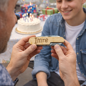 Gravírozott, fa markolatú, több funkciós svájci bicska/zsebkés saját névvel, Otthon & Életmód, Ház & Kert, Szerszám & Eszközök, Gravírozás, pirográfia, MESKA