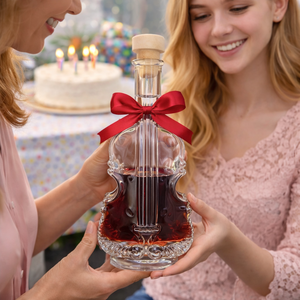 Hegedű alakú díszüveg palack saját felirattal, Otthon & Életmód, Dekoráció, Asztal és polc dekoráció, Díszüveg, Gravírozás, pirográfia, MESKA