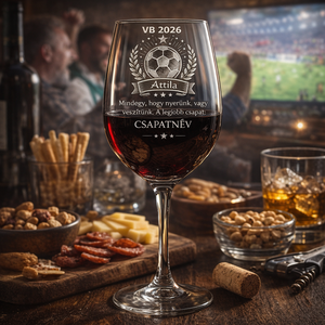 Gravírozott pohár a 2026-os foci VB mellé meccsnézéshez, szurkoláshoz vagy ünnepléshez, akár saját névvel is, Otthon & Életmód, Konyhafelszerelés, tálalás, Tálalás, Boros poharak, szettek, Gravírozás, pirográfia, MESKA