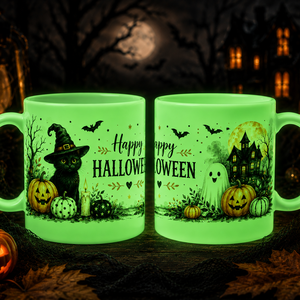 FLUORESZKÁLÓ HALLOWEEN BÖGRE – egy bögre, ami sötétben életre kel!, Otthon & Életmód, Konyhafelszerelés, tálalás, Tálalás, Bögre & Csésze, Gravírozás, pirográfia, ? Szereted a Halloween hangulatát, a boszorkányos estéket, a fekete macskákat, a tököket és a kicsi..., MESKA