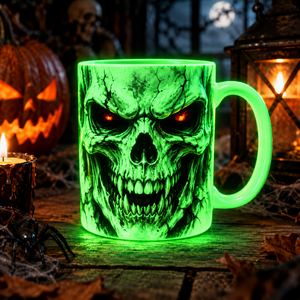 Fluoreszkáló Halloween bögre � félelmetes koponya mintával, horror bögre - Meska.hu