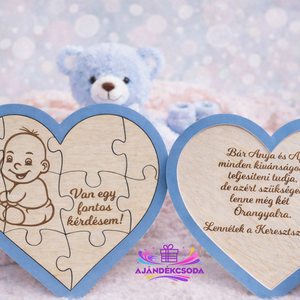 Keresztszülő felkérő fa kirakós szív - baba - mama - keresztelő kellékek - keresztszülő felkérő - Meska.hu