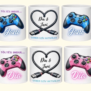 Gamer bögreszett, páros bögre névre szólóan., Otthon & Életmód, Konyhafelszerelés, tálalás, Tálalás, Bögre & Csésze, Kerámia, MESKA