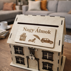 Pénzgyüjtő házikó, Otthon & Életmód, Dekoráció, Asztal és polc dekoráció, Persely, Gravírozás, pirográfia, MESKA
