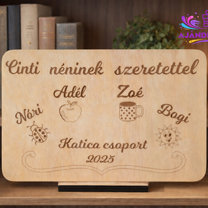 Személyre szabott fa emléktábla óvónéniknek, tanároknak, Játék & Sport, Ovis felszerelés, Óvodai jelek, Gravírozás, pirográfia, MESKA