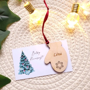 Karácsonyfadísz - kártyával, kesztyű minta, Karácsony, Karácsonyi lakásdekoráció, Karácsonyfadíszek, Gravírozás, pirográfia, MESKA