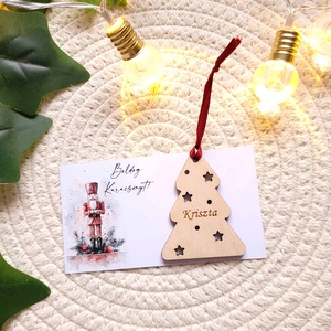 Karácsonyfadísz kísérőkártyával - karácsonyfa, Karácsony, Karácsonyi lakásdekoráció, Karácsonyfadíszek, Gravírozás, pirográfia, MESKA