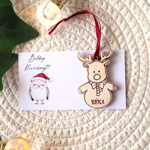 Karácsonyfadísz kísérőkártyával - rénszarvas, Karácsony, Karácsonyi lakásdekoráció, Karácsonyfadíszek, Gravírozás, pirográfia, MESKA