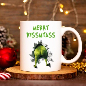Merry kissmyass Grinch bögre, Otthon & Életmód, Konyhafelszerelés, tálalás, Tálalás, Bögre & Csésze, Fotó, grafika, rajz, illusztráció, Decoupage, transzfer és szalvétatechnika, MESKA