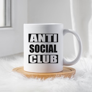 Anti social club bögre, Otthon & Életmód, Konyhafelszerelés, tálalás, Tálalás, Bögre & Csésze, Fotó, grafika, rajz, illusztráció, Decoupage, transzfer és szalvétatechnika, MESKA