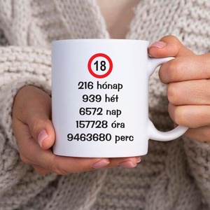 18 év számokban bögre, Otthon & Életmód, Konyhafelszerelés, tálalás, Tálalás, Bögre & Csésze, Fotó, grafika, rajz, illusztráció, Decoupage, transzfer és szalvétatechnika, MESKA