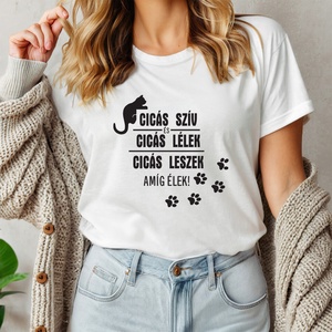 Cicás szív, cicás lélek női póló, Ruha & Divat, Női ruha, Póló, felső, Decoupage, transzfer és szalvétatechnika, Fotó, grafika, rajz, illusztráció, MESKA