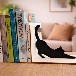 Nyújtózkodó fekete cica könyvtámasz - Meska.hu