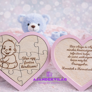 Keresztszülő felkérő fa kirakós szív - Meska.hu