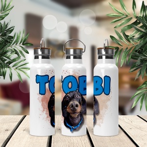 Egyedi kutyás, macskás bambusz fedeles fém kulacs 750ml  a kedvenced mindig veled! - otthon & életmód - konyhafelszerelés, tálalás - italos kellékek - kulacsok - Meska.hu