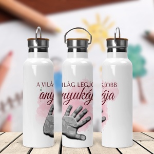 A világ legjobb anyukája/apukája - egyedi tenyérnyomat - bambusz fedeles fém kulacs 750ml - Meska.hu