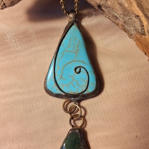 Antik hatású nyaklánc türkiz medállal ásvány csüngővel, Ékszer, Nyaklánc, Medálos nyaklánc, Ékszerkészítés, Fémmegmunkálás, MESKA