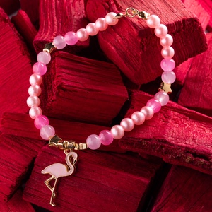 Bohókás Karkötő Mini Díszítésekkel - rózsaszín és pink gyöngyökkel, flamingó charmmal, Ékszer, Karkötő, Gyöngyös karkötő, Ékszerkészítés, MESKA