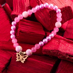 Bohókás Karkötő Mini Díszítésekkel - rózsaszín és pink gyöngyökkel, pillangó charmmal, Ékszer, Karkötő, Gyöngyös karkötő, Ékszerkészítés, MESKA