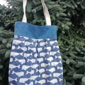 Vászontáska bálnamintás anyagból, Táska & Tok, Kézitáska & válltáska, Kézitáska, Varrás, MESKA