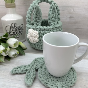 Nyuszis, húsvéti horgolt poháralátét - otthon & életmód - konyhafelszerelés, tálalás - tálalás - tányér- és poháralátét - Meska.hu