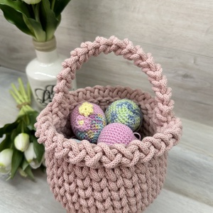 Horgolt húsvéti tojásgyűjtő kosár - otthon & életmód - tárolás & rendszerezés - tárolókosár - Meska.hu