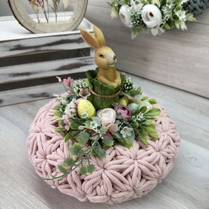 OkosDekor - Húsvéti nyuszis �Jázmin horgolt koszorú, S méret - otthon & életmód - dekoráció - asztal és polc dekoráció - asztaldísz - Meska.hu