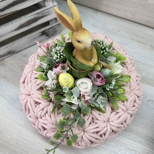OkosDekor - Húsvéti nyuszis �Jázmin horgolt koszorú, S méret - otthon & életmód - dekoráció - asztal és polc dekoráció - asztaldísz - Meska.hu