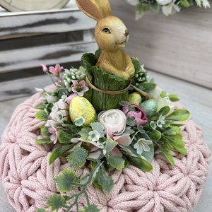 OkosDekor - Húsvéti nyuszis �Jázmin horgolt koszorú, S méret - otthon & életmód - dekoráció - asztal és polc dekoráció - asztaldísz - Meska.hu