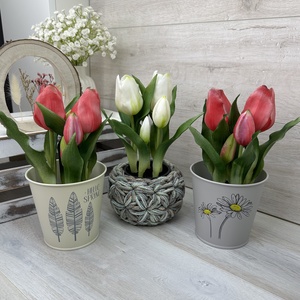 Pink élethű, real-touch tulipán kompozíció - otthon & életmód - dekoráció - virágdísz és tartó - csokor & virágdísz - Meska.hu
