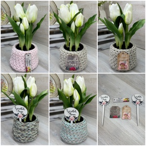 Pink élethű, real-touch tulipán kompozíció - otthon & életmód - dekoráció - virágdísz és tartó - csokor & virágdísz - Meska.hu
