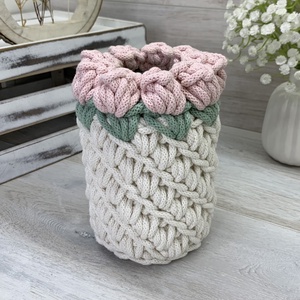 Tulipános horgolt váza - otthon & életmód - dekoráció - virágdísz és tartó - váza - Meska.hu