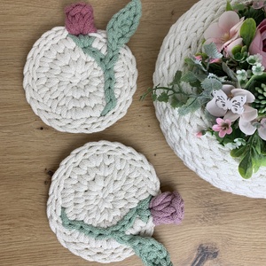 3D tulipános horgolt poháralátét - otthon & életmód - konyhafelszerelés, tálalás - tálalás - tányér- és poháralátét - Meska.hu