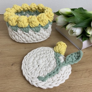 3D tulipános horgolt poháralátét - otthon & életmód - konyhafelszerelés, tálalás - tálalás - tányér- és poháralátét - Meska.hu