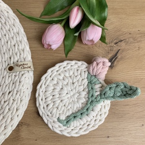 3D tulipános horgolt poháralátét, Otthon & Életmód, Konyhafelszerelés, tálalás, Tálalás, Tányér- és poháralátét, Horgolás, MESKA