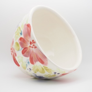 Korongozott, piros virágmintával díszített kerámia tál. - otthon & életmód - dekoráció - asztal és polc dekoráció - dekorációs tál, tartó - Meska.hu