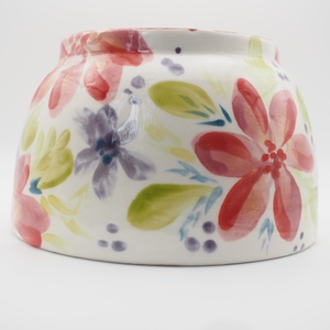 Korongozott, piros virágmintával díszített kerámia tál. - otthon & életmód - dekoráció - asztal és polc dekoráció - dekorációs tál, tartó - Meska.hu