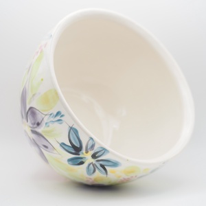 Korongozott, lila virágmintával díszített kerámia tál  - otthon & életmód - dekoráció - asztal és polc dekoráció - dekorációs tál, tartó - Meska.hu