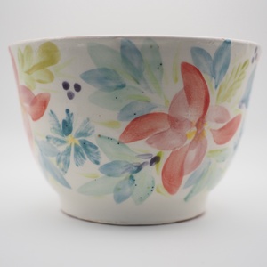 Korongozott, pasztell virágmintával díszített kerámia tál   - otthon & életmód - dekoráció - asztal és polc dekoráció - dekorációs tál, tartó - Meska.hu